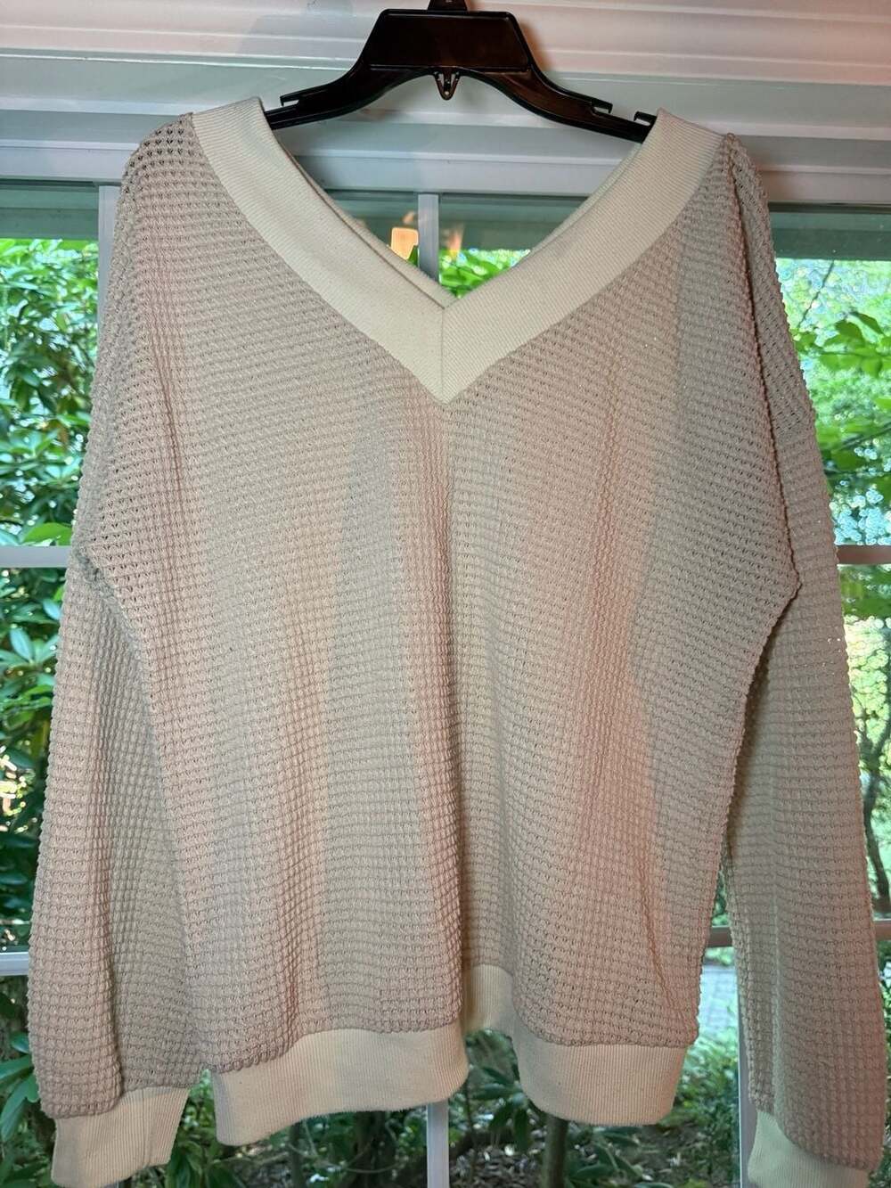 Adreamly Women's Waffle Knit V-Neck Oversized Sweater